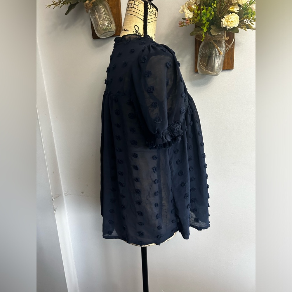Umgee blouse navy coastal nautical boho chic lightweight preppy - Picture 3 of 10